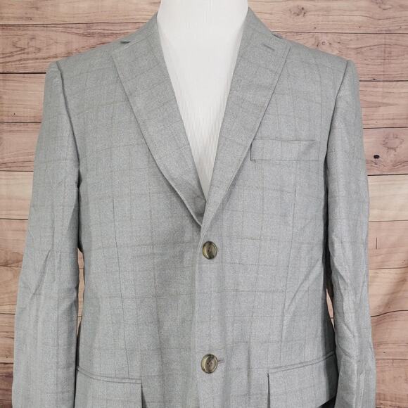 Pronto Uomo Platinum Sport Coat Mens 42R Gray Silk Wool Windowpane Blazer - Picture 1 of 13